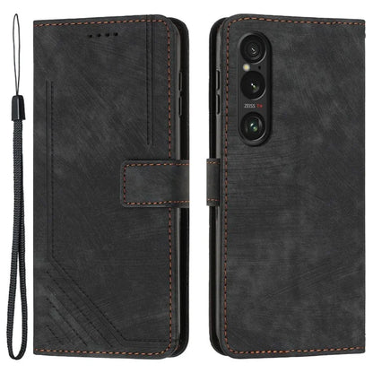 For Sony Xperia 1 VI Case Lines Imprinted Leather Full Protection Phone Cover