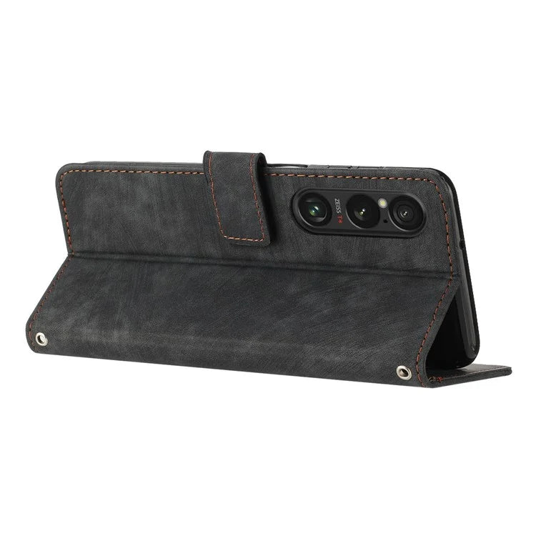 For Sony Xperia 1 VI Case Lines Imprinted Leather Full Protection Phone Cover