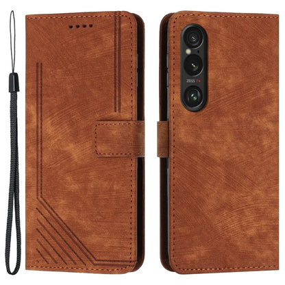 For Sony Xperia 1 VI Case Lines Imprinted Leather Full Protection Phone Cover