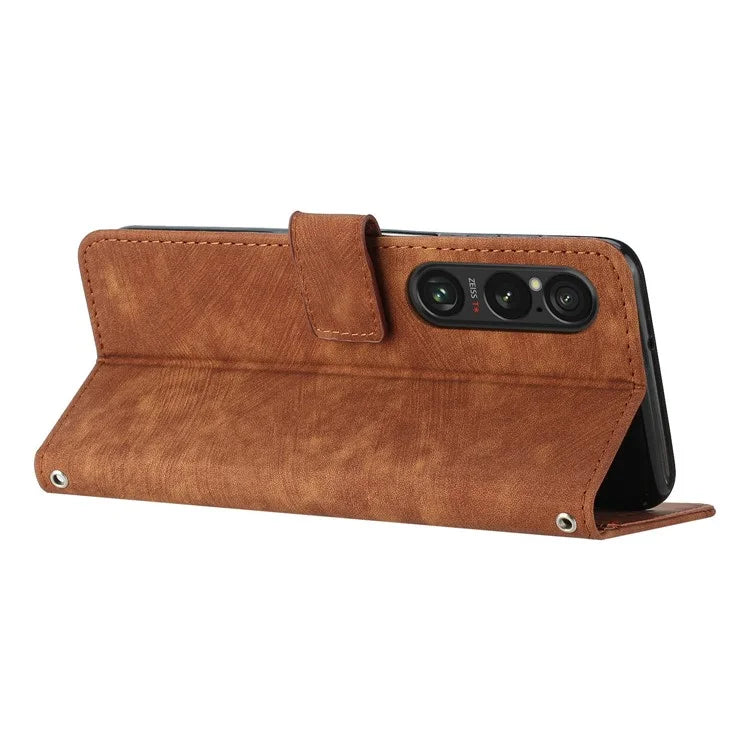 For Sony Xperia 1 VI Case Lines Imprinted Leather Full Protection Phone Cover