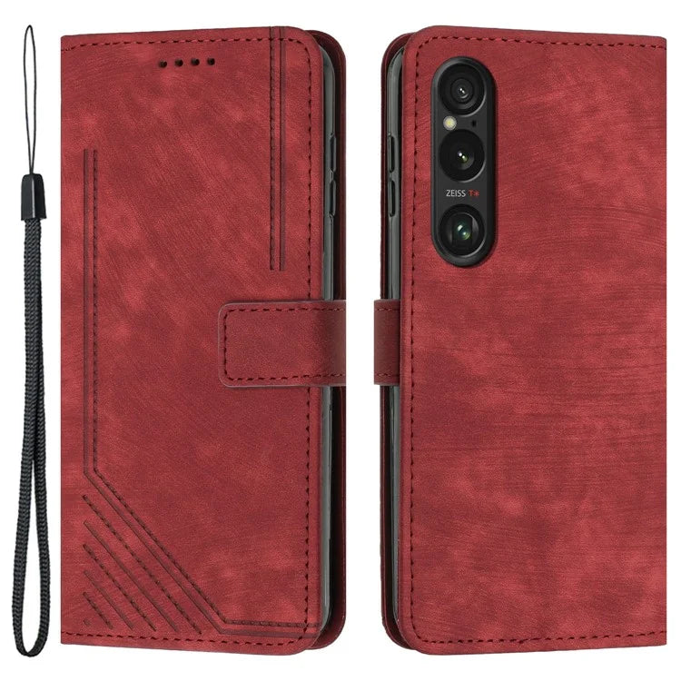 For Sony Xperia 1 VI Case Lines Imprinted Leather Full Protection Phone Cover