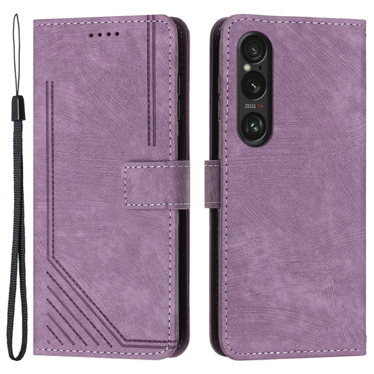 For Sony Xperia 1 VI Case Lines Imprinted Leather Full Protection Phone Cover