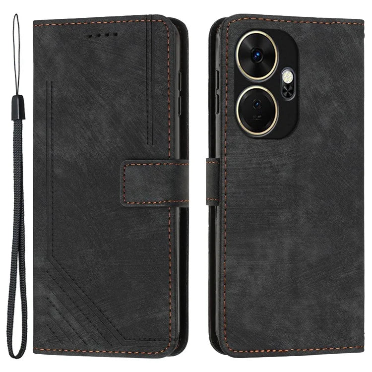 For itel P55+ Phone Case Lines Imprinted PU Leather Wallet Stand Cover