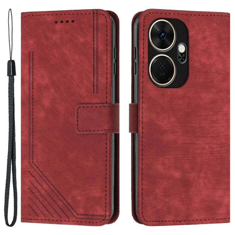 For itel P55+ Phone Case Lines Imprinted PU Leather Wallet Stand Cover