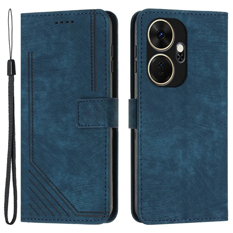 For itel P55+ Phone Case Lines Imprinted PU Leather Wallet Stand Cover
