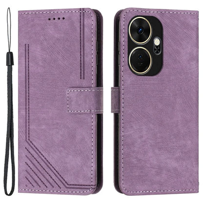 For itel P55+ Phone Case Lines Imprinted PU Leather Wallet Stand Cover