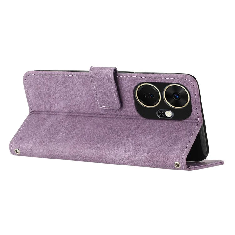 For itel P55+ Phone Case Lines Imprinted PU Leather Wallet Stand Cover