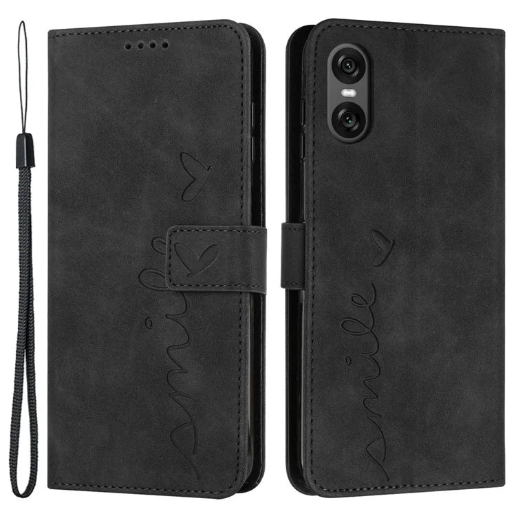 For Sony Xperia 10 VI Phone Case Love Heart Imprinted Skin-Touch PU Leather Shell