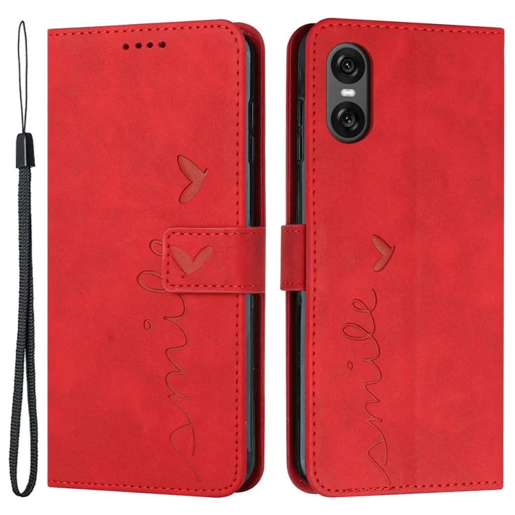 For Sony Xperia 10 VI Phone Case Love Heart Imprinted Skin-Touch PU Leather Shell