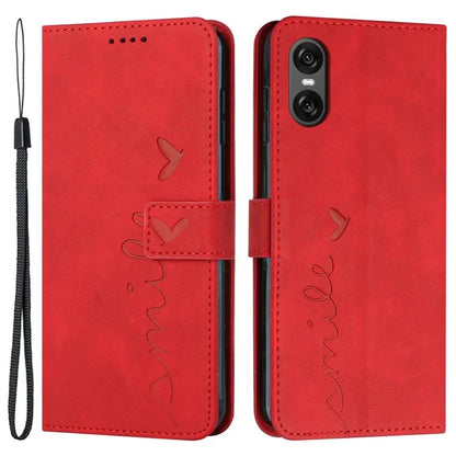 For Sony Xperia 10 VI Phone Case Love Heart Imprinted Skin-Touch PU Leather Shell