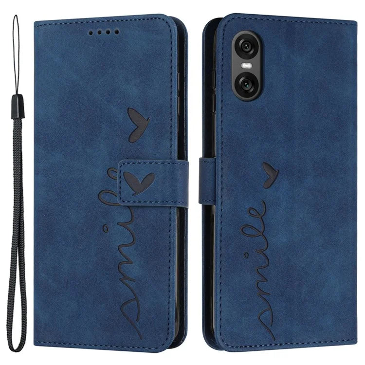 For Sony Xperia 10 VI Phone Case Love Heart Imprinted Skin-Touch PU Leather Shell