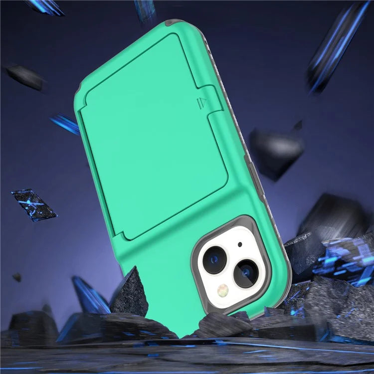 For iPhone 15 Card Case PC+TPU Phone Cover with  Makeup Mirror
