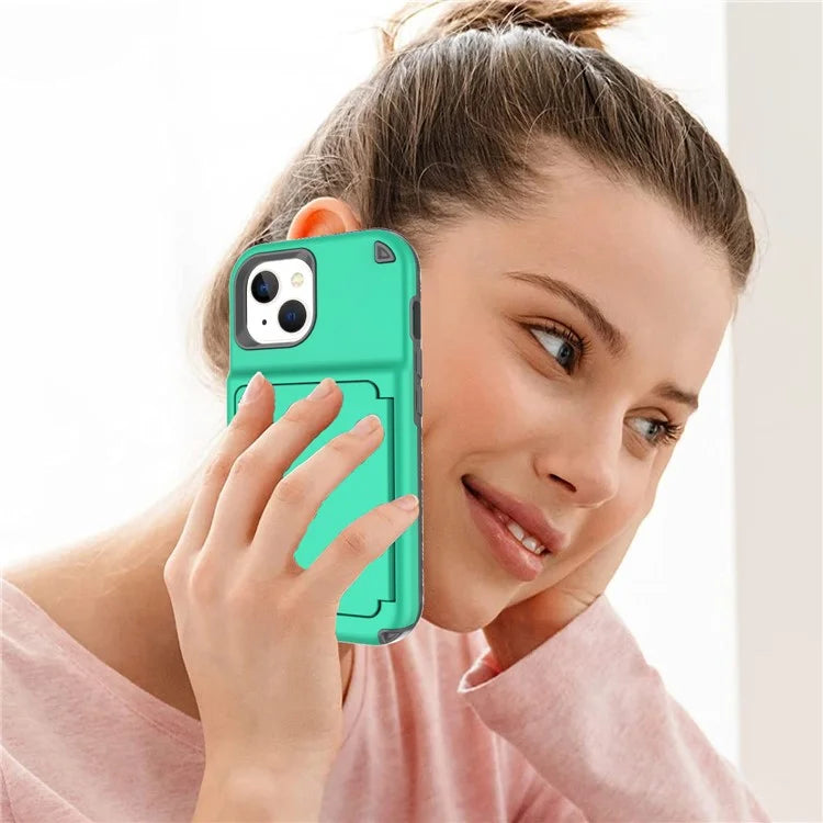For iPhone 15 Card Case PC+TPU Phone Cover with  Makeup Mirror