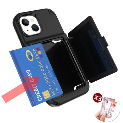 For iPhone 15 Card Case PC+TPU Phone Cover with  Makeup Mirror