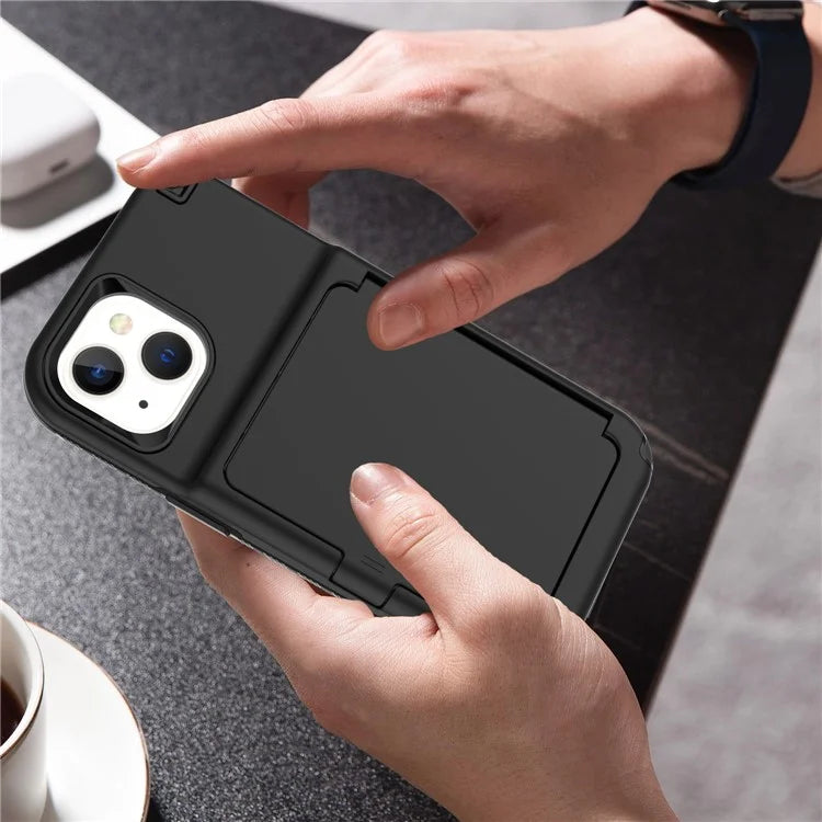 For iPhone 15 Card Case PC+TPU Phone Cover with  Makeup Mirror