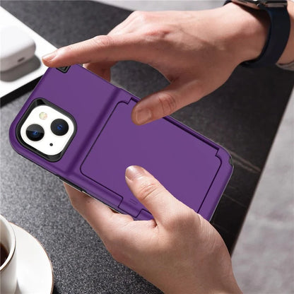 For iPhone 15 Card Case PC+TPU Phone Cover with  Makeup Mirror