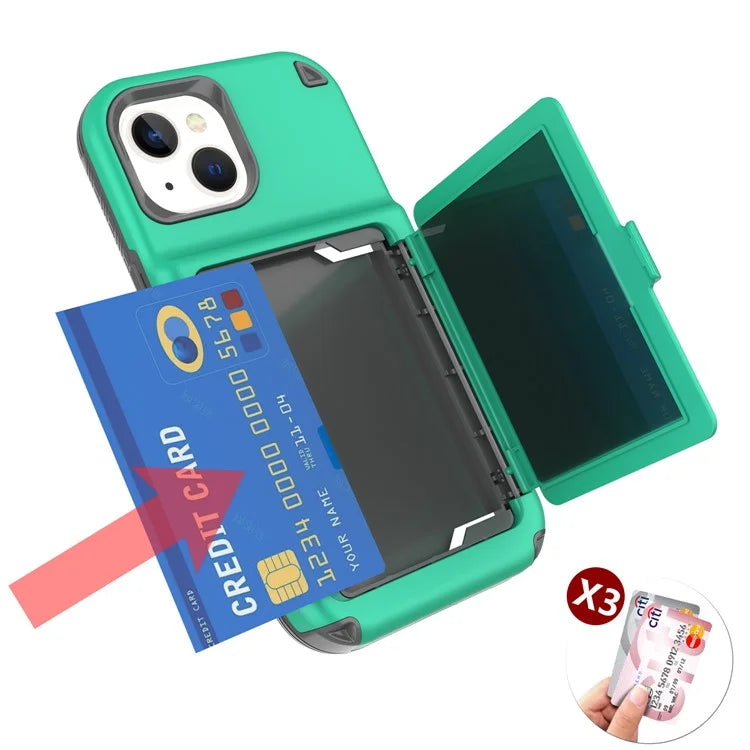 For iPhone 15 Pro Plus Case Card Holder Mirror PC+TPU Phone Cover