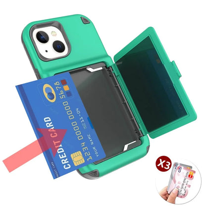 For iPhone 15 Pro Plus Case Card Holder Mirror PC+TPU Phone Cover