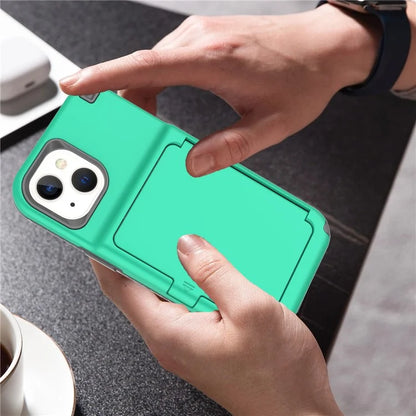For iPhone 15 Pro Plus Case Card Holder Mirror PC+TPU Phone Cover