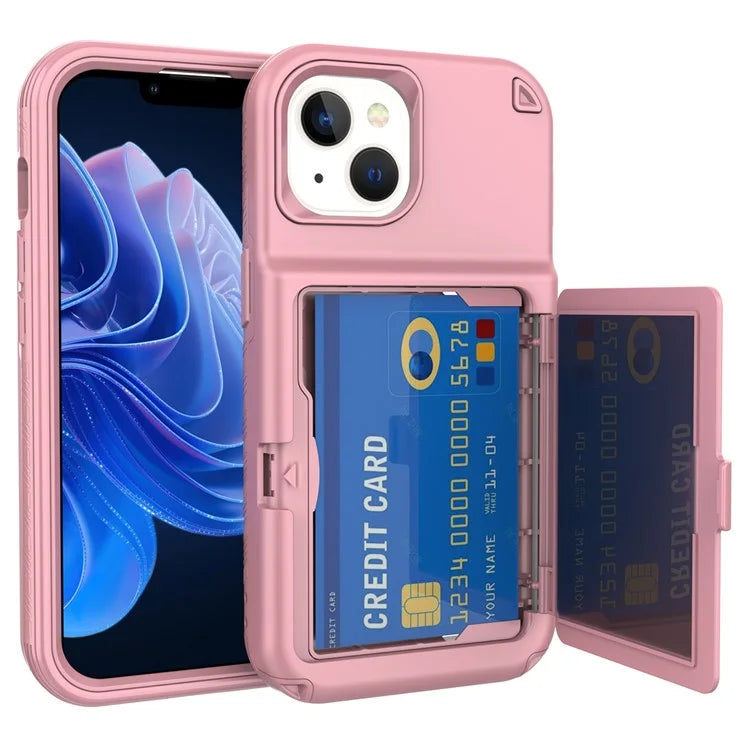 For iPhone 15 Pro Plus Case Card Holder Mirror PC+TPU Phone Cover