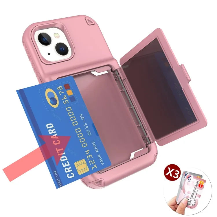 For iPhone 15 Pro Plus Case Card Holder Mirror PC+TPU Phone Cover