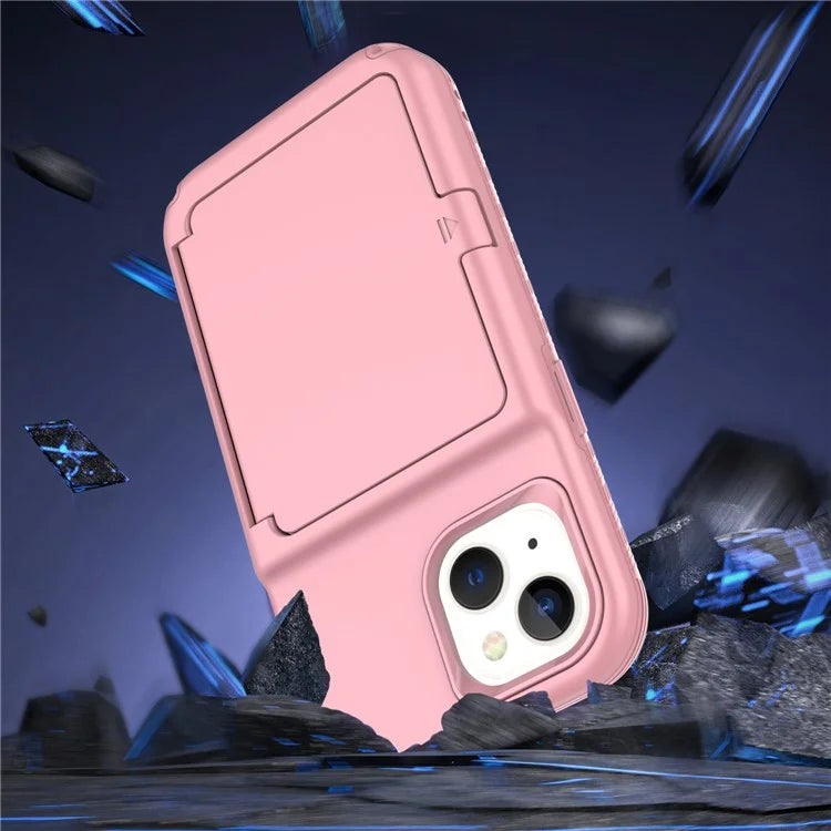 For iPhone 15 Pro Plus Case Card Holder Mirror PC+TPU Phone Cover