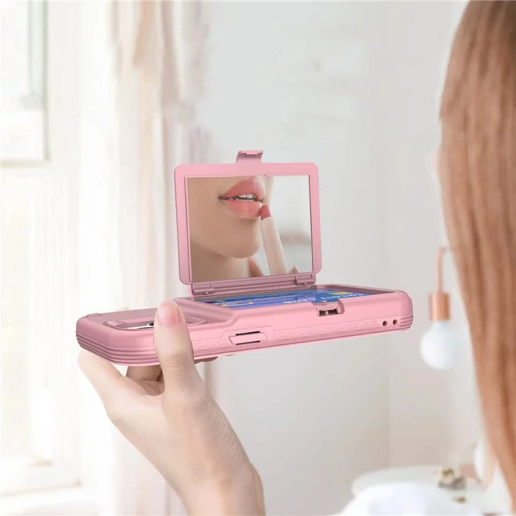For iPhone 15 Pro Plus Case Card Holder Mirror PC+TPU Phone Cover