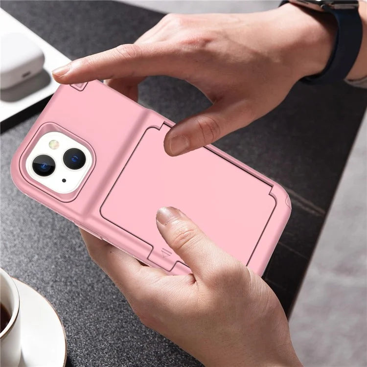For iPhone 15 Pro Plus Case Card Holder Mirror PC+TPU Phone Cover