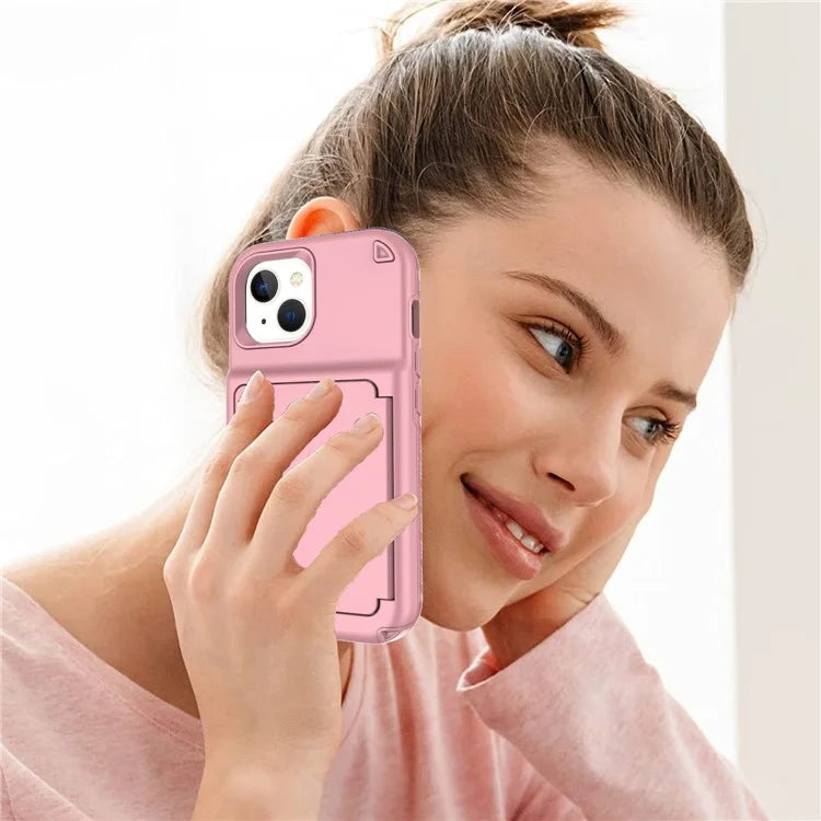 For iPhone 15 Pro Plus Case Card Holder Mirror PC+TPU Phone Cover