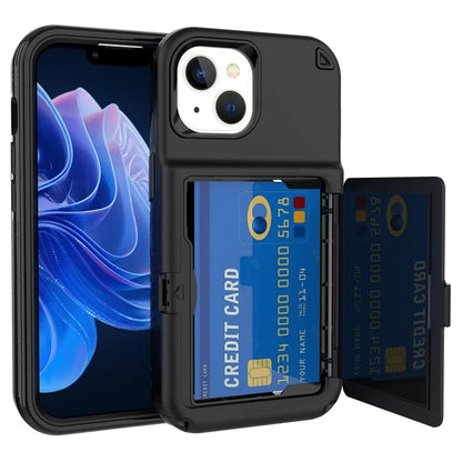For iPhone 15 Pro Plus Case Card Holder Mirror PC+TPU Phone Cover