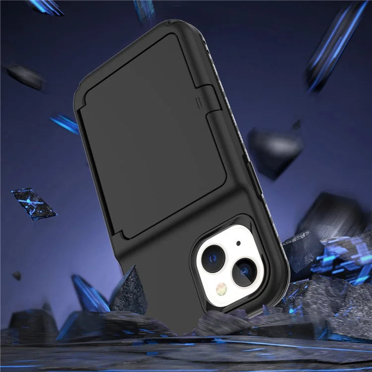 For iPhone 15 Pro Plus Case Card Holder Mirror PC+TPU Phone Cover