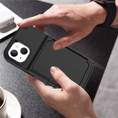 For iPhone 15 Pro Plus Case Card Holder Mirror PC+TPU Phone Cover