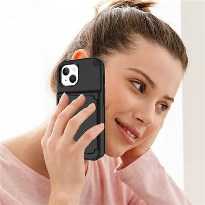For iPhone 15 Pro Plus Case Card Holder Mirror PC+TPU Phone Cover