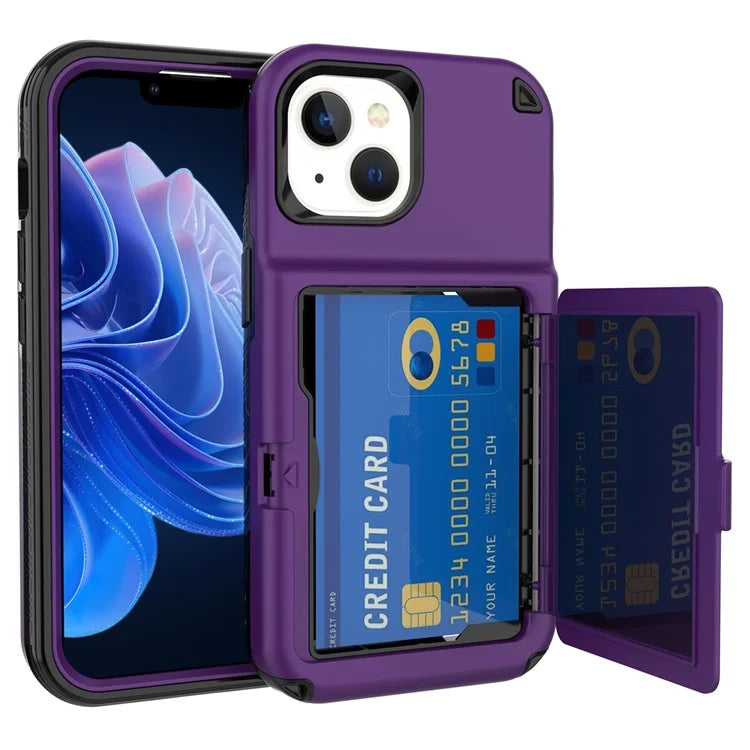 For iPhone 15 Pro Plus Case Card Holder Mirror PC+TPU Phone Cover