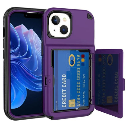 For iPhone 15 Pro Plus Case Card Holder Mirror PC+TPU Phone Cover