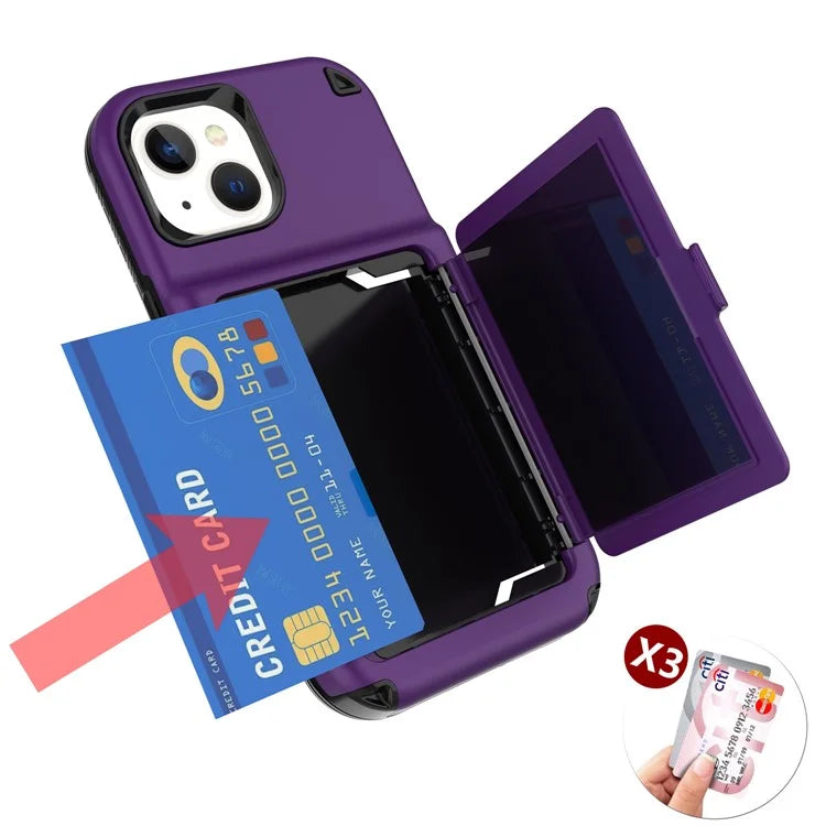 For iPhone 15 Pro Plus Case Card Holder Mirror PC+TPU Phone Cover