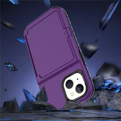 For iPhone 15 Pro Plus Case Card Holder Mirror PC+TPU Phone Cover