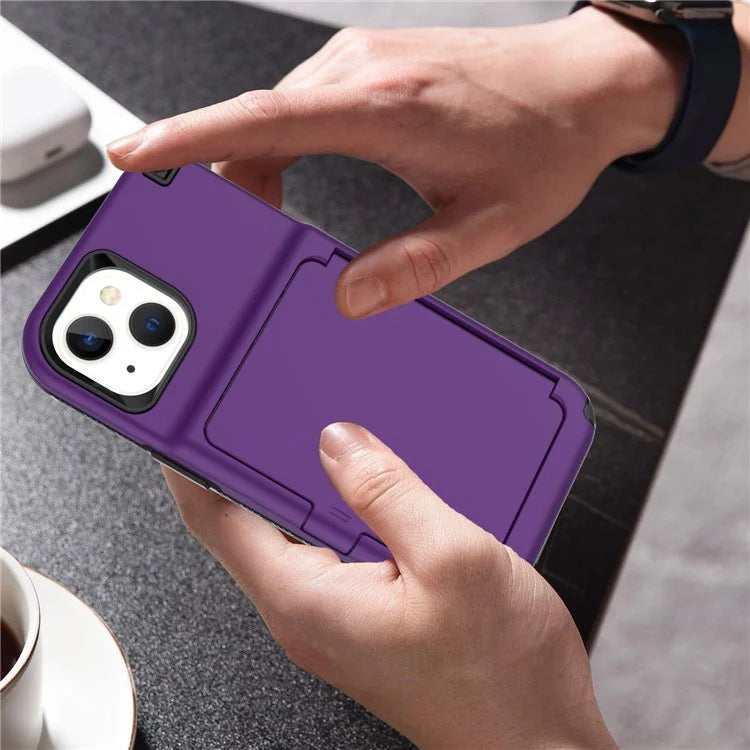 For iPhone 15 Pro Plus Case Card Holder Mirror PC+TPU Phone Cover