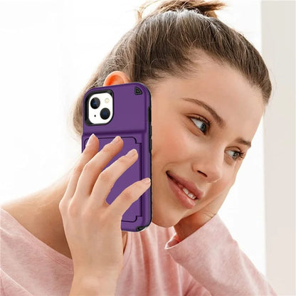 For iPhone 15 Pro Plus Case Card Holder Mirror PC+TPU Phone Cover