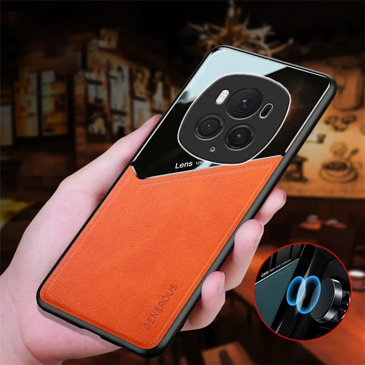 For Honor Magic6 Pro 5G Back Cover PU+TPU+PC Cell Phone Case Support Magnetic Car Mount