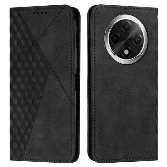 For Oppo A2 Pro 5G / A3 Pro (China) 5G PU Leather Cover Rhombus Imprinted Phone Case Skin-Touch Stand Shell