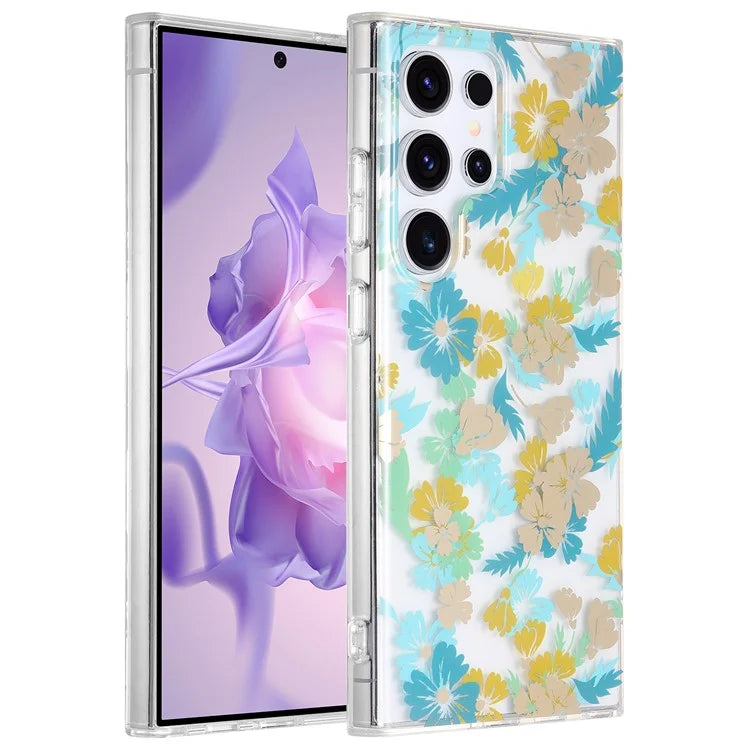 For Samsung Galaxy S23 Ultra Case TPU+PC IMD Floral Phone Protective Cover