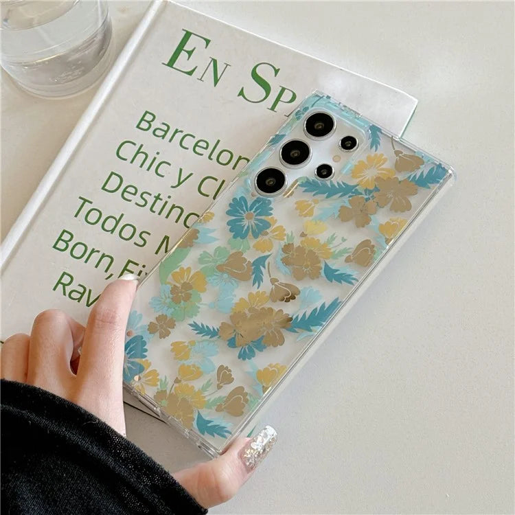 For Samsung Galaxy S23 Ultra Case TPU+PC IMD Floral Phone Protective Cover