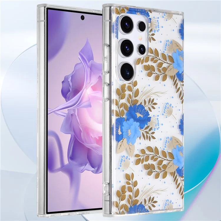 For Samsung Galaxy S23 Ultra Case TPU+PC IMD Floral Phone Protective Cover