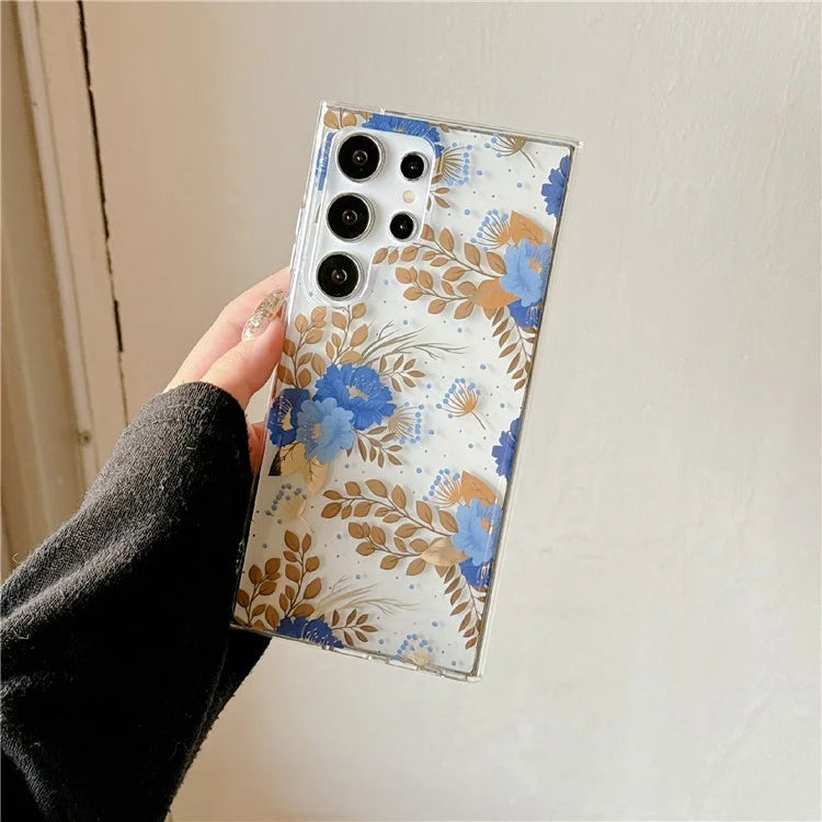 For Samsung Galaxy S23 Ultra Case TPU+PC IMD Floral Phone Protective Cover