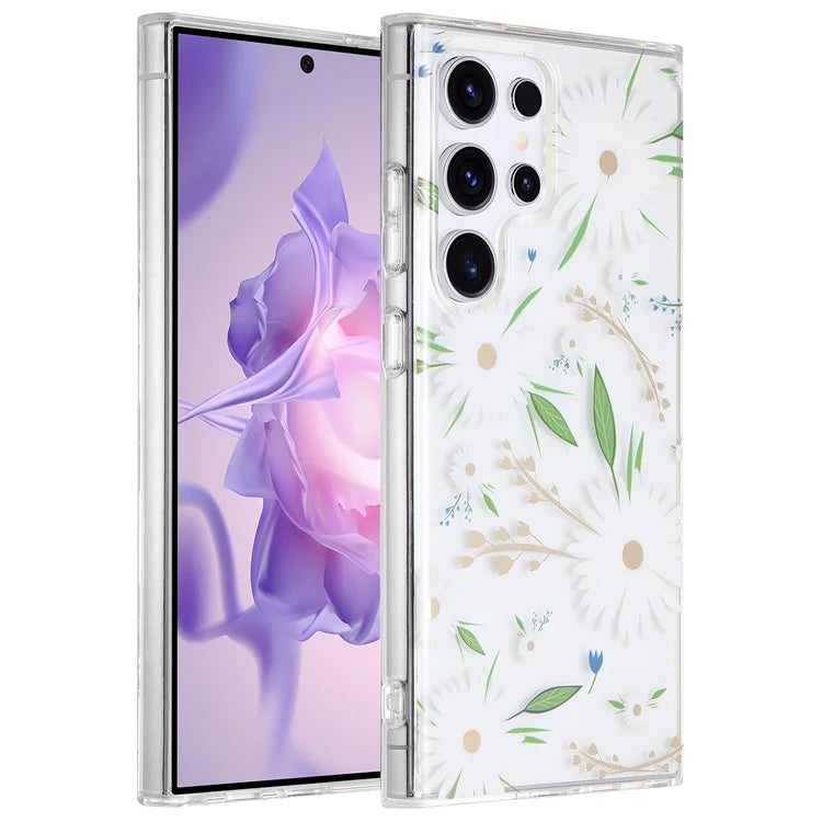 For Samsung Galaxy S23 Ultra Case TPU+PC IMD Floral Phone Protective Cover