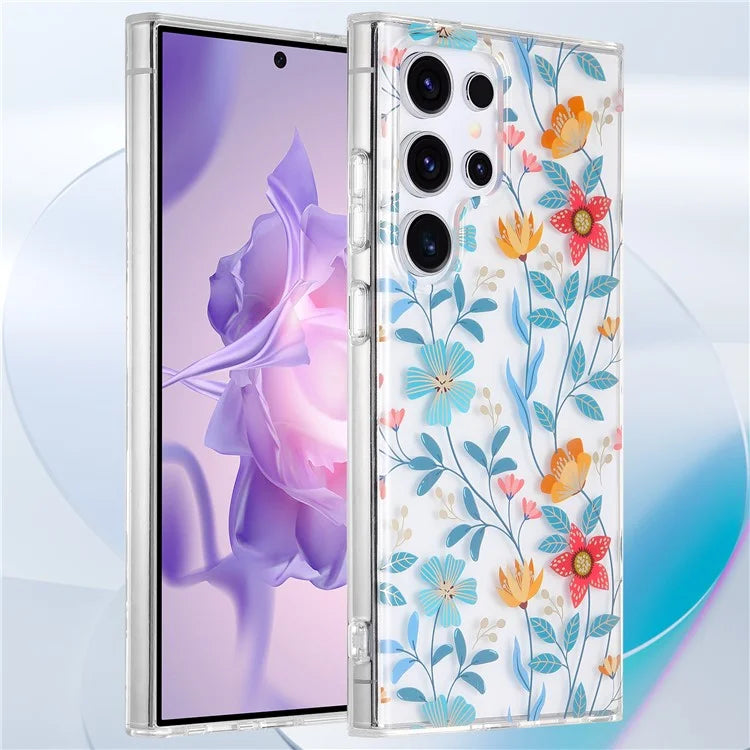 For Samsung Galaxy S23 Ultra Case TPU+PC IMD Floral Phone Protective Cover