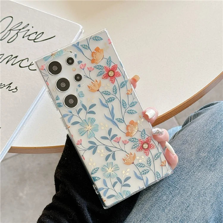 For Samsung Galaxy S23 Ultra Case TPU+PC IMD Floral Phone Protective Cover