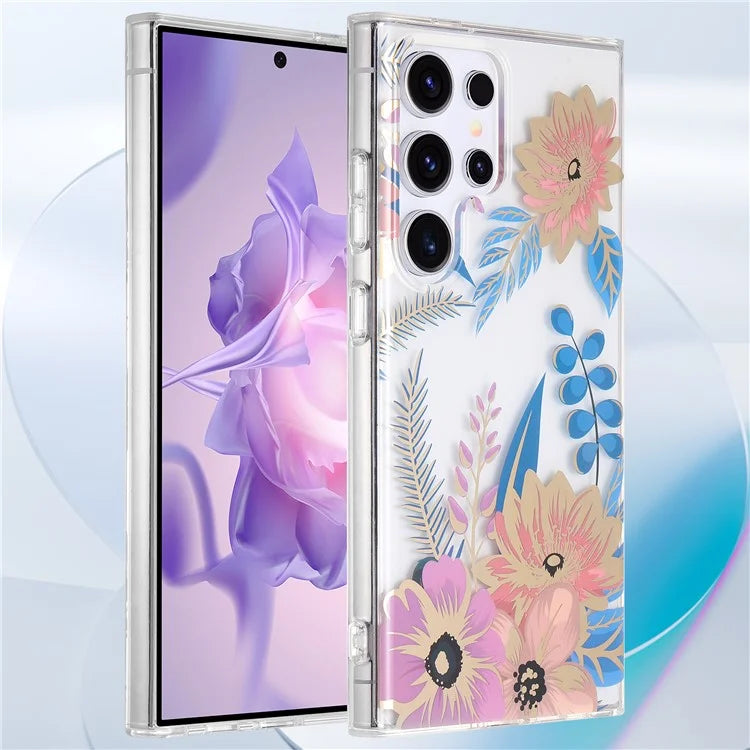 For Samsung Galaxy S23 Ultra Case TPU+PC IMD Floral Phone Protective Cover