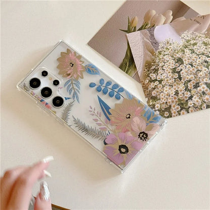 For Samsung Galaxy S23 Ultra Case TPU+PC IMD Floral Phone Protective Cover